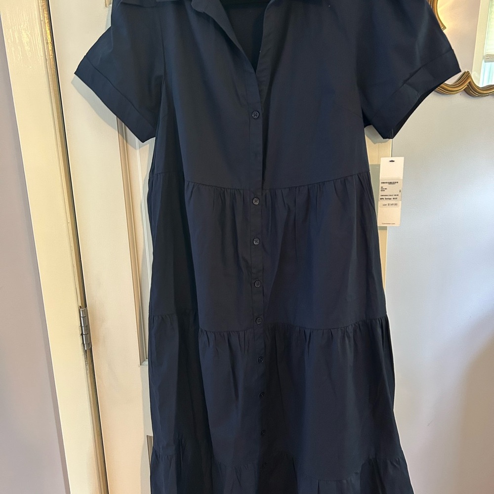 Calvin Klein size 12 Tiered Button-Front Women's Dress in Navy